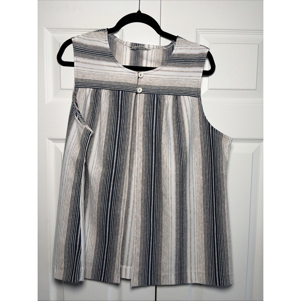 Alex Colman Vintage Sleeveless Blouse Womens Size L Blue White Striped Mod